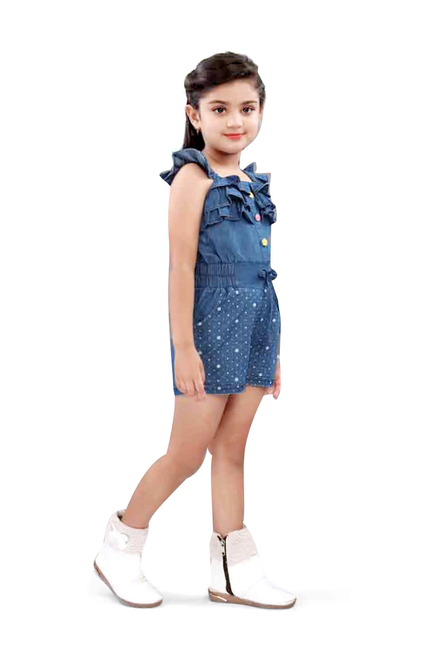 Girls Dark Blue Denim Jumpsuit - 2746